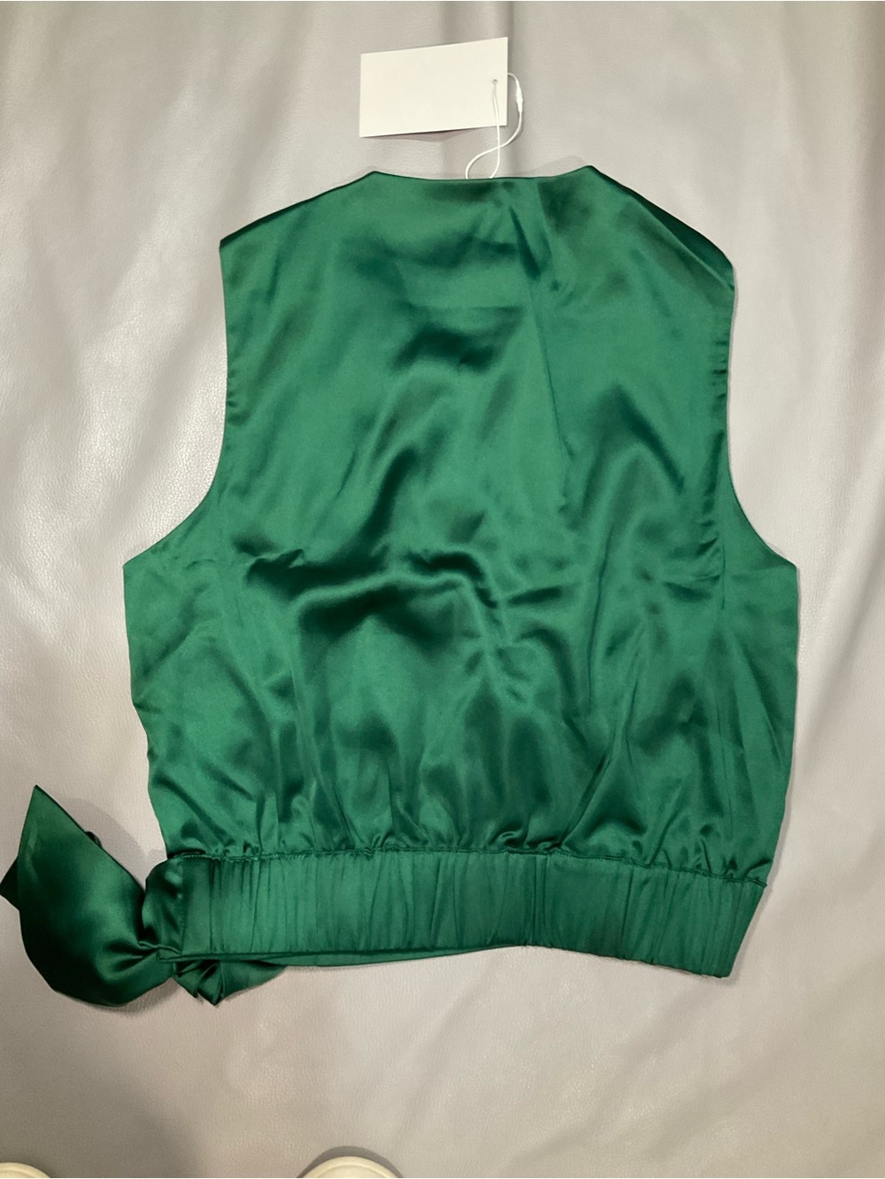 Silky Emerald Wrap Tie Sleeveless Blouse - Picture 6 of 6